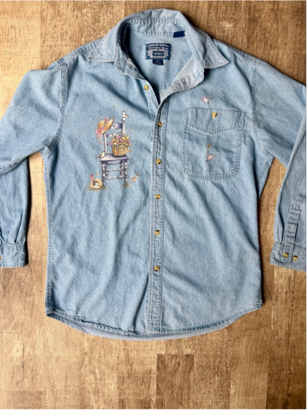 Vintage All Season Denim M Graphic Printed Bird Shirt